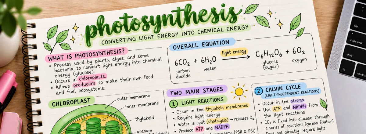 A page of handwritten photosynthesis notes, ready to become flashcards